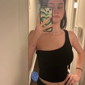 Never worn black one shoulder crop top